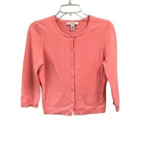 Laundry Shelli Segal Pink Cashmere Cardigan Pink 3/4 Sleeve Size Medium Preppy